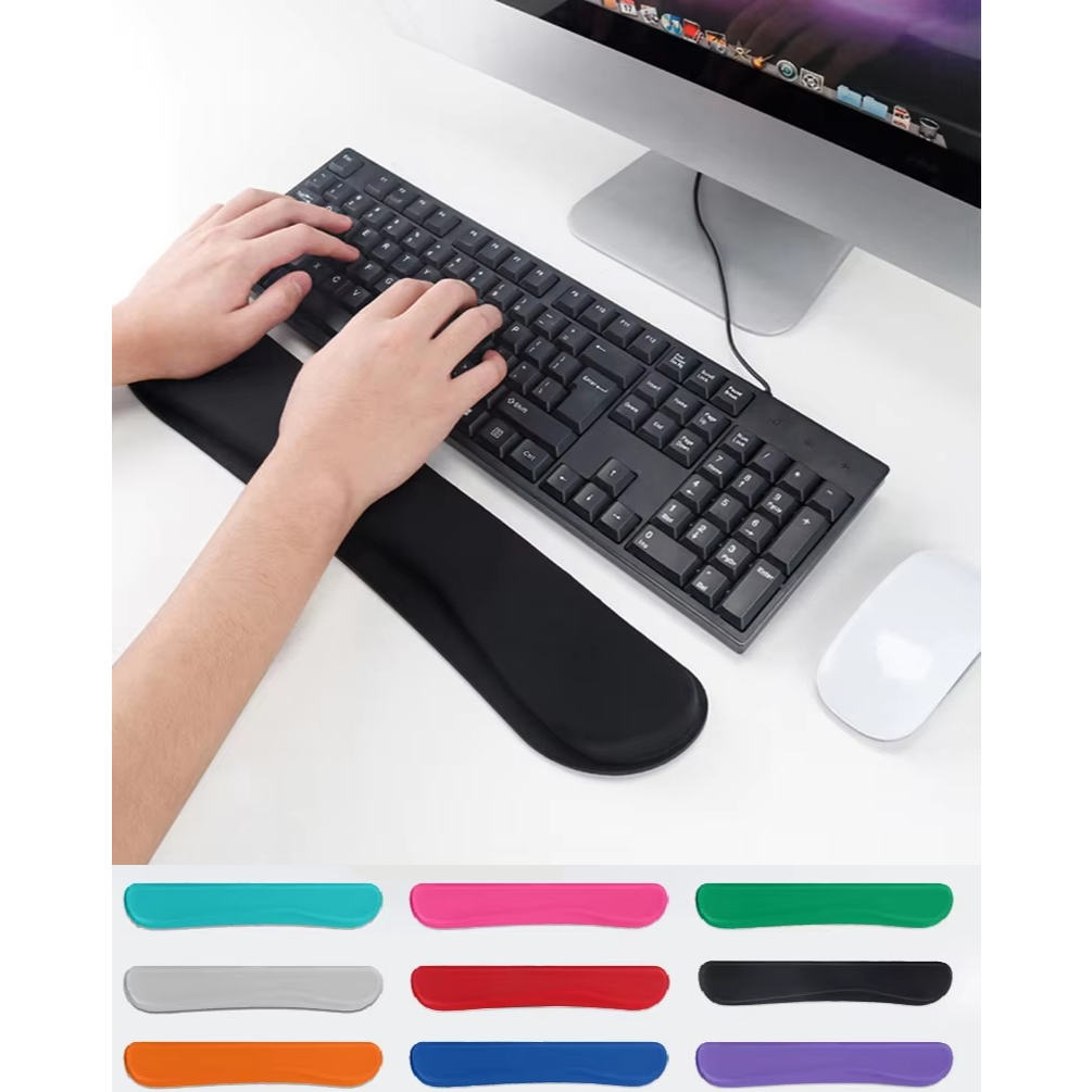 Sandaran Bantal Bantalan Alas Pergelangan Tangan Memory Foam Meja Keyboard Mouse Wrist Hand Palm Rest Pad Support Memory Foam Anti Selip Empuk Ergonomic Nyaman Nyeri Jari Tangan Lengan Full Size Keyboard Posture Ketik Busa EVA Hitam Pink Merah Tosca Put