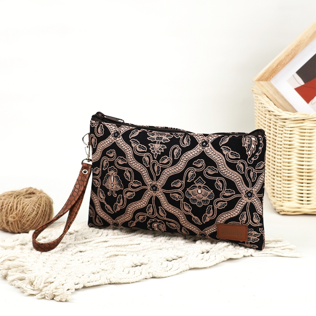 Pouch Wanita Batik Cap Kulit Sintetis | Tas Clutch Handbag Etnik Belpouch