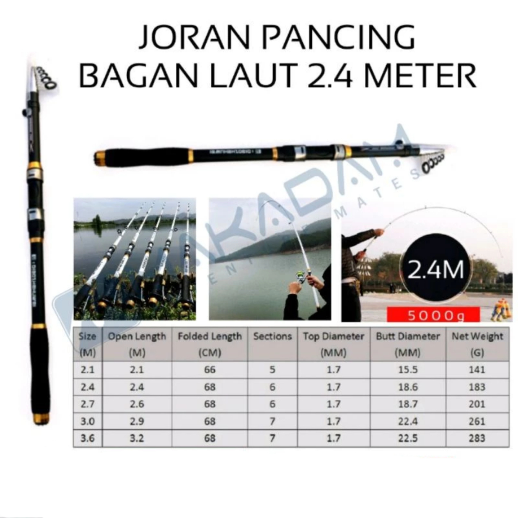joran pancing karbon telescopic bagan laut 2.4m