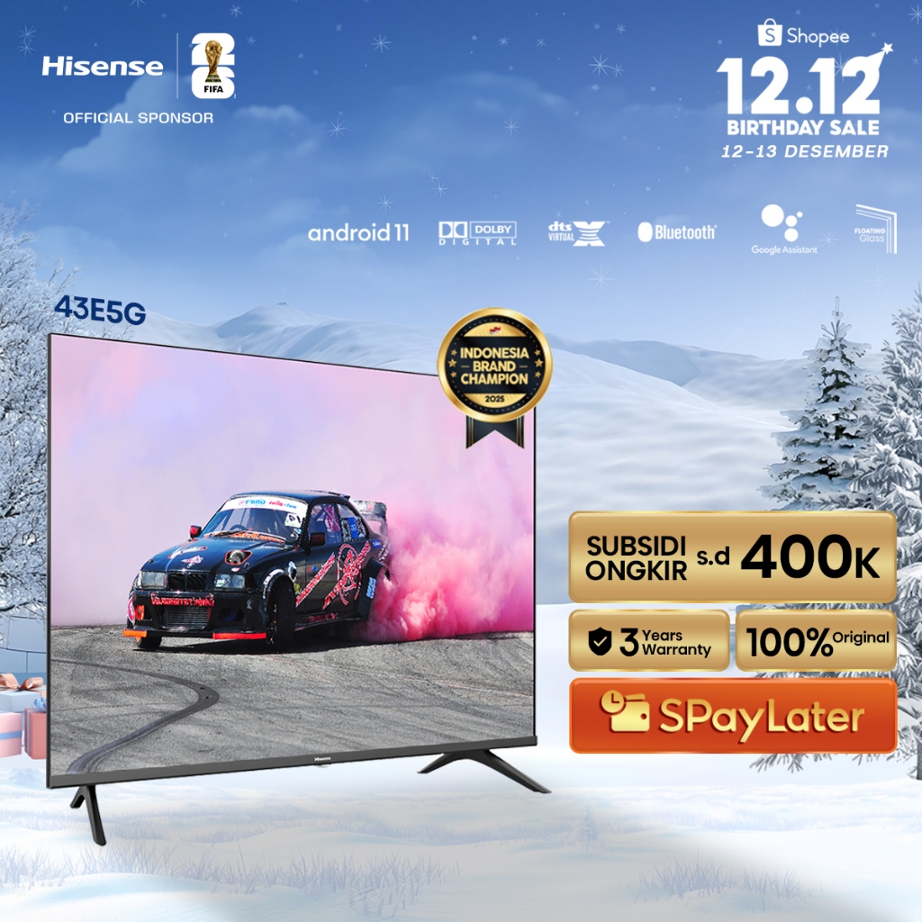 (PACKING KAYU) Hisense TV 43E5G OS 11 Android Smart TV 43 inch FHD Bazelles Design DTX V X & Dolby A