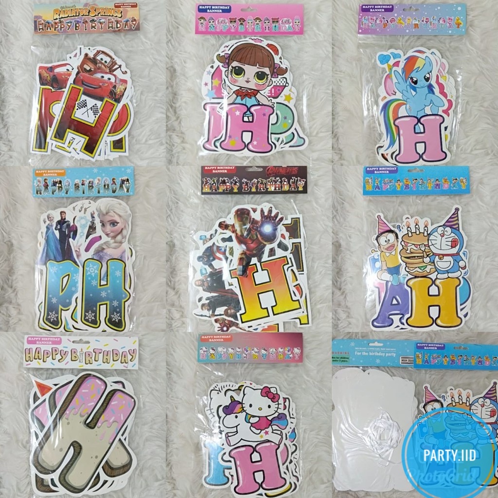 Banner Ultah Karakter JUMBO Motif/ Banner Ulang Tahun Happy Birthday Anak /Banner Labubu Kuromi Coco