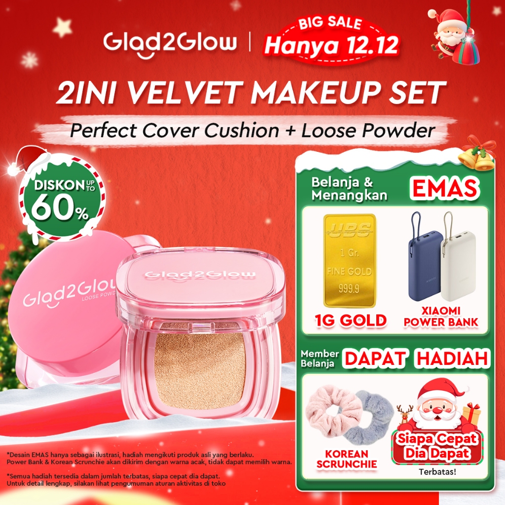 [12.12 Belanja 200rb, Disc. 20%]Glad2Glow Perfect Cover Cushion Foundation Waterproof Make Up Settin