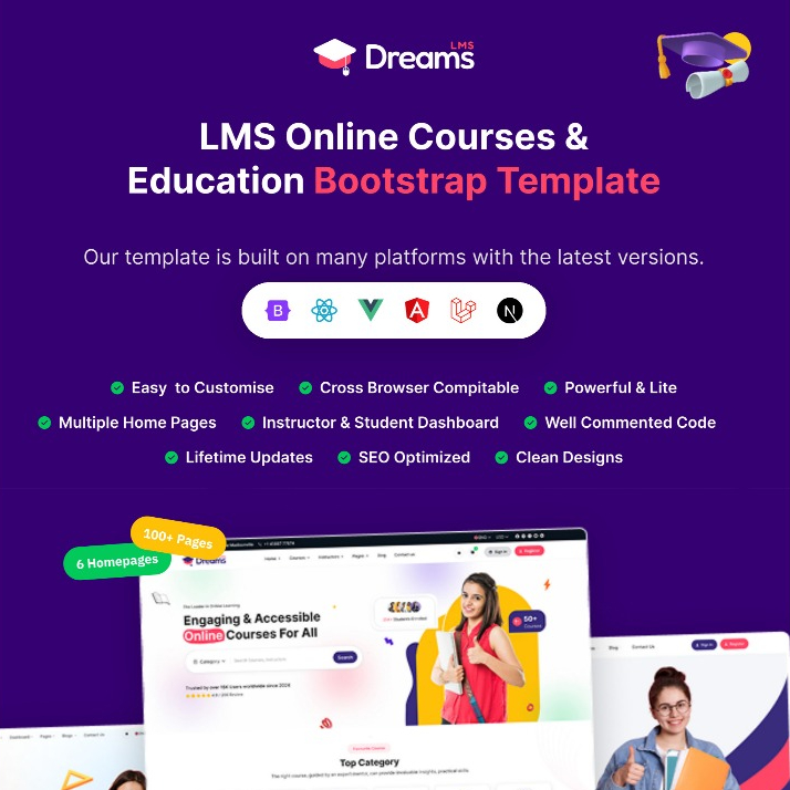 Dreams LMS v1.1.4 - Online Courses Education LMS Web Template with Admin Dashboard (HTML, Laravel, R