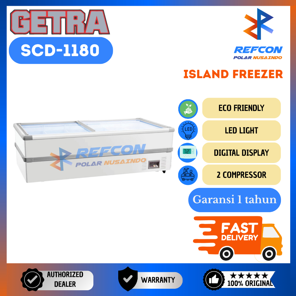 GEA SCD 1180 Island Freezer Sliding Glass Flat – Freezer Datar 2 Kompresor Hemat Daya