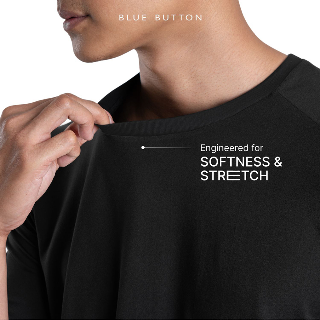 BlueButton Kaos T-Shirt Reguler Flow Knit Tee Kaos Pria Polos Hitam Elastis