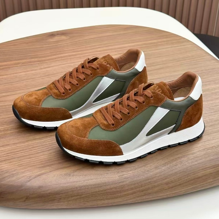 Prada high-end new casual shoes men's calf leather sports shoes comfortable running shoes
