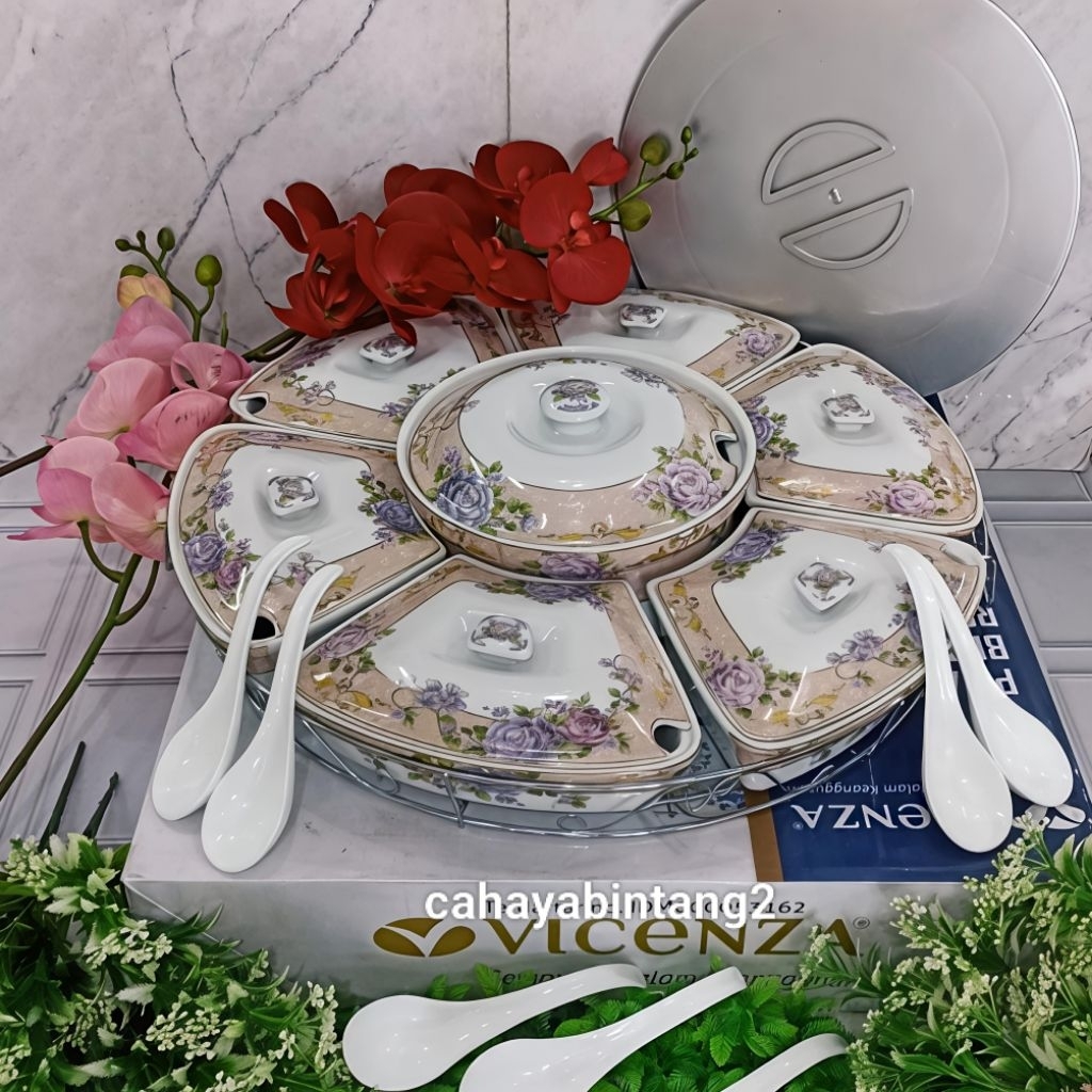 (Packing Kayu) Prasmanan Putar 19 Inch Keramik Vicenza 412 (Ukuran Jumbo)