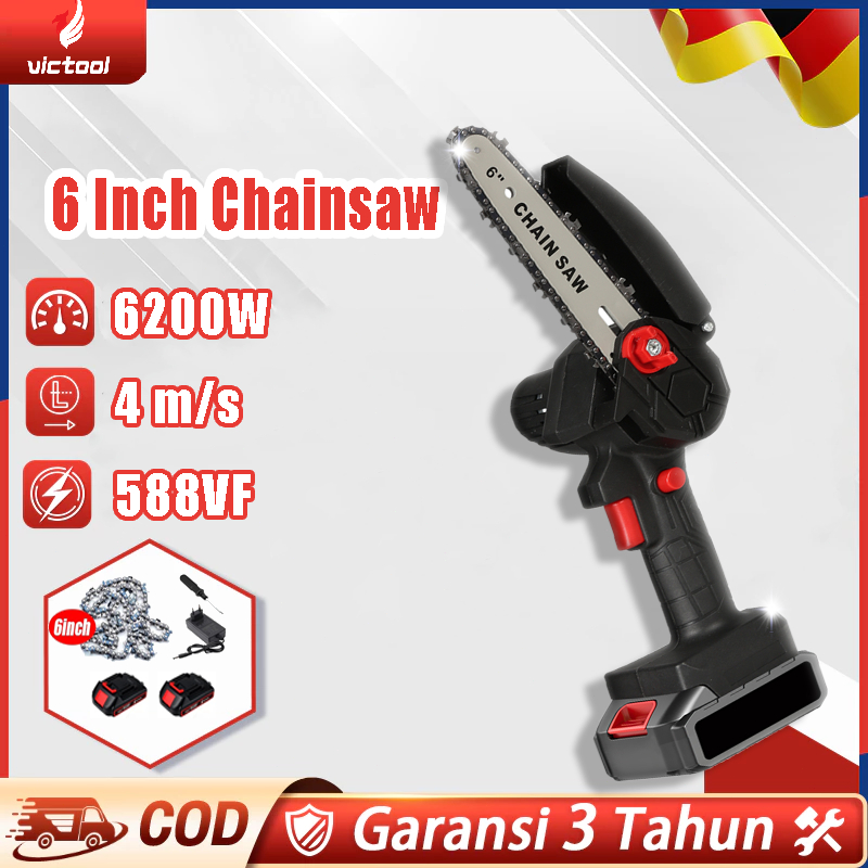 VICTOOL 6200W Gergaji mesin mini 6 inci, gergaji mesin tanpa kabel 1 baterai 8 inci, gergaji mesin t
