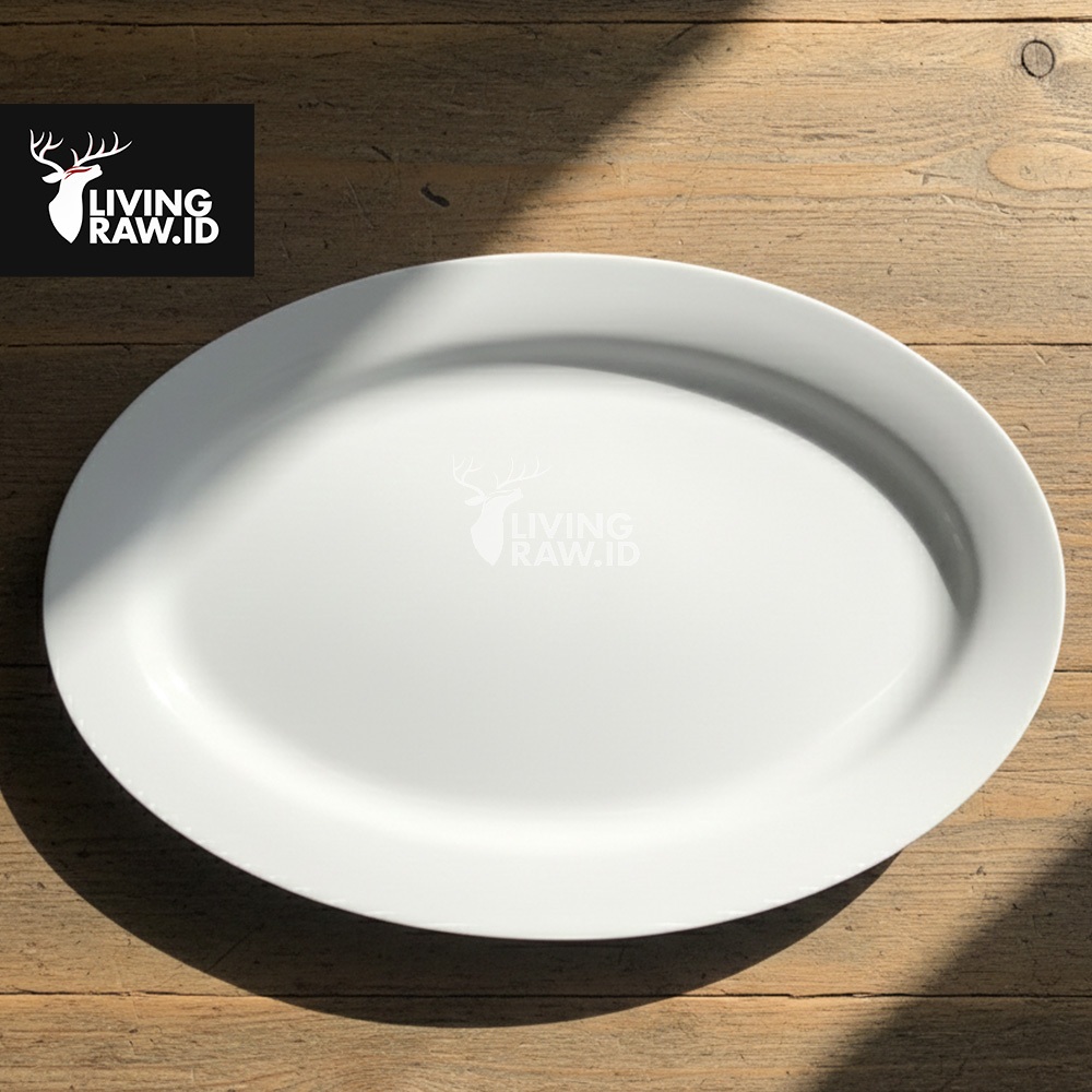 Piring Keramik Lodor Oval Besar 16 Inch – Microwave Safe Putih, Hitam, Hijau, Biru | Wadah Saji 40 c