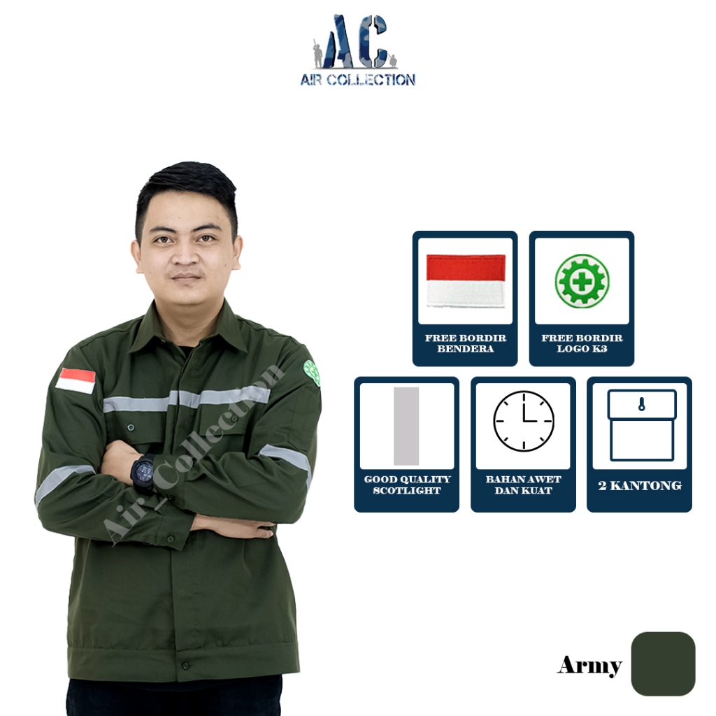 Baju safety lengan panjang seragam kerja proyek kemeja safety premium