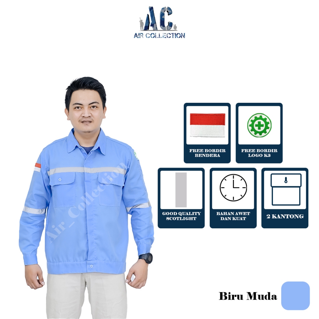Baju safety lengan panjang seragam kerja proyek kemeja safety premium