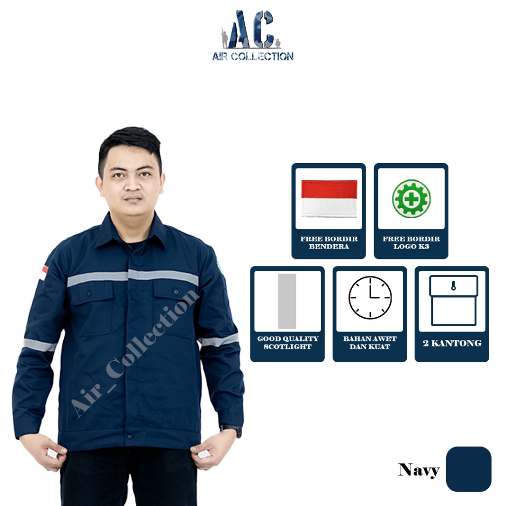 Baju safety lengan panjang seragam kerja proyek kemeja safety premium