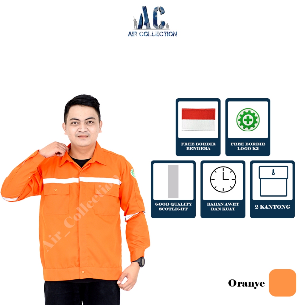 Baju safety lengan panjang seragam kerja proyek kemeja safety premium