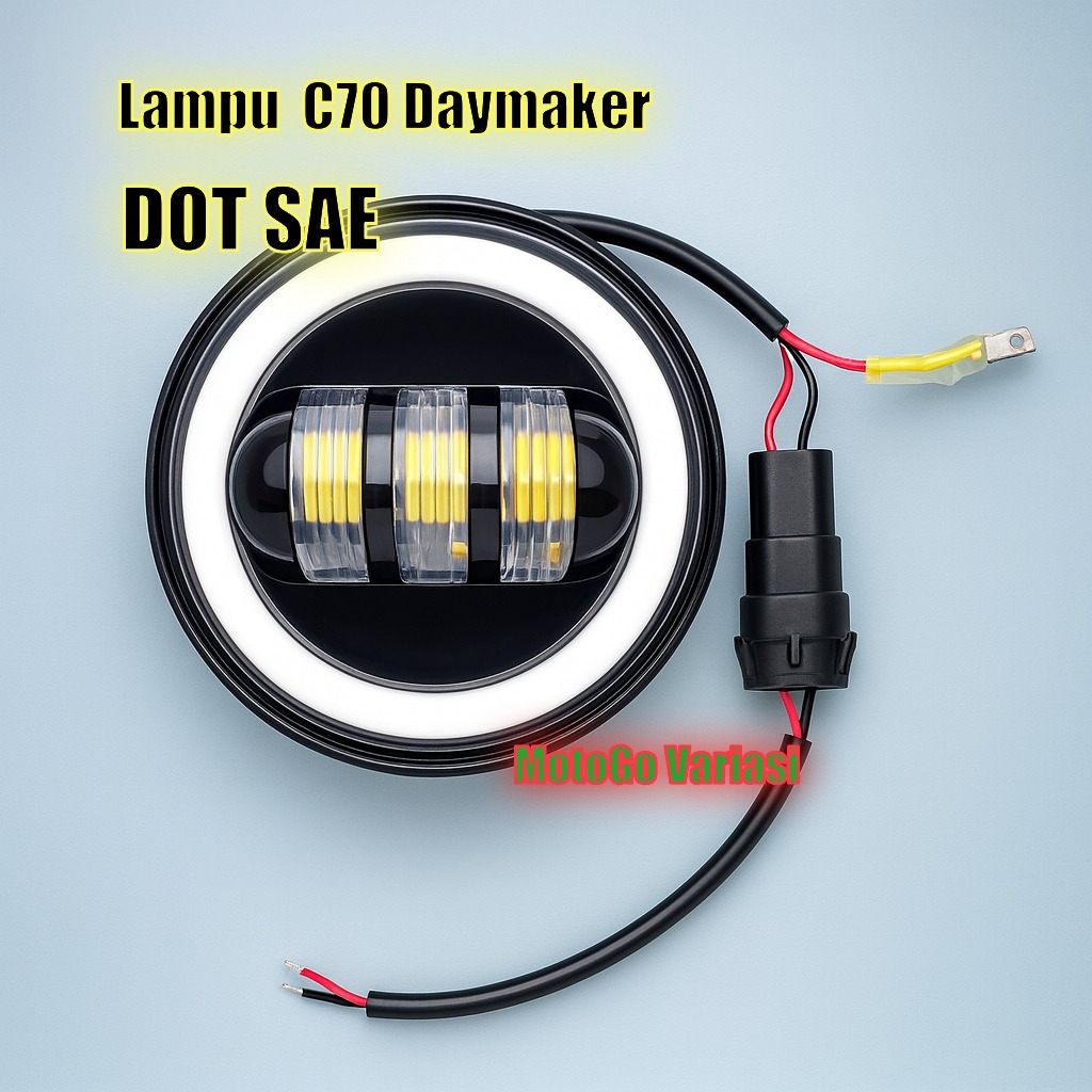 Lampu C70 Daymaker 4.5 Inch Headlamp DOT SAE Ring Biru Putih