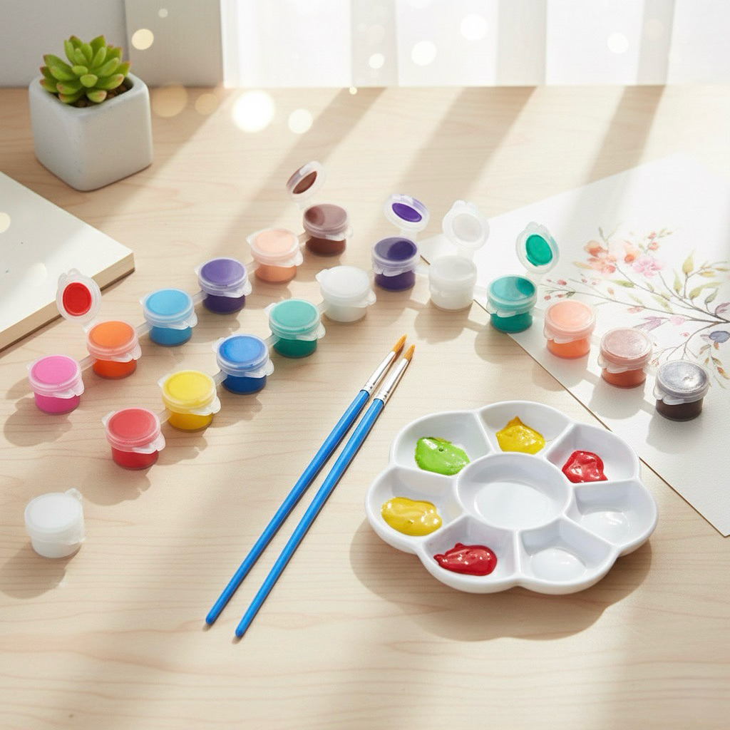 CAT AKRILIK LUKIS / COD 1 SET CAT LUKIS AKRILIK MINI UKURAN 3ML ISI 6,12WARNA TERANG FREE KUAS / CAT