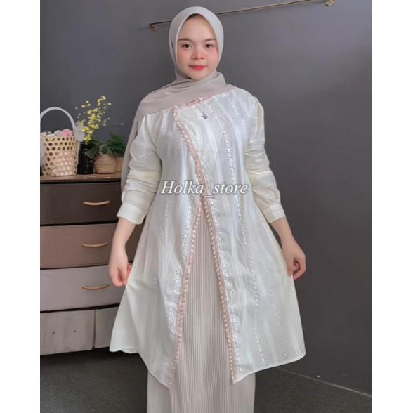 Sabila Outer Tunik Katbol Renda Bahan Katun Bordir Bolong & Renda Lingkar Dada 110cm Panjang 90cm Ka