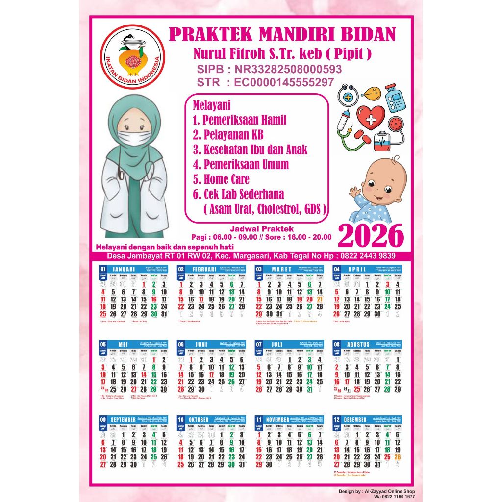 Kalender Bidan 2026 Kalender Dinding 2026 Kalender custom 2026