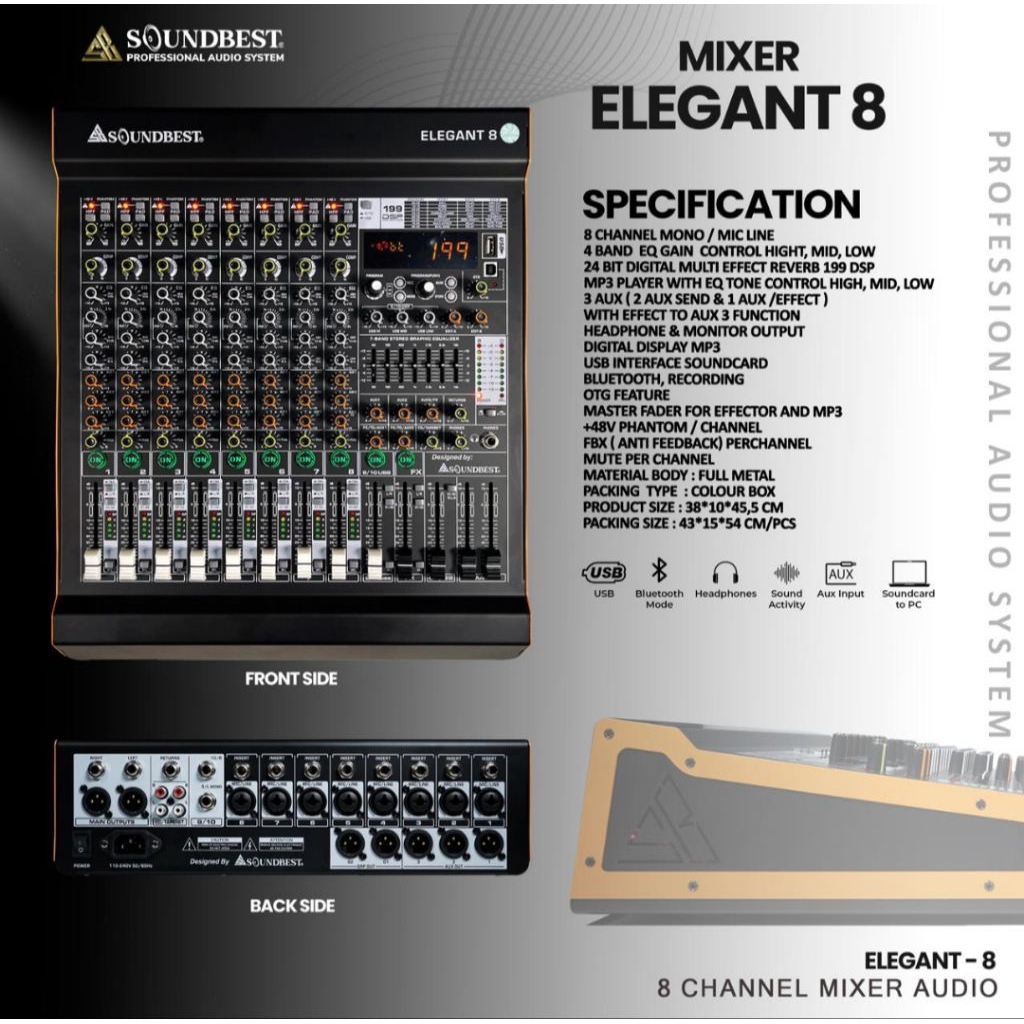 Mixer Soundbest Elegant 8 Original Mixer Soundbest 8 Channel Bluetooth usb