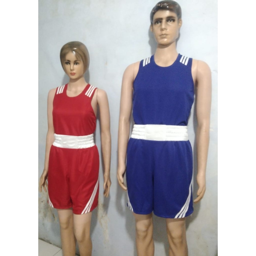 BAJU BERTANDING TINJU, KICK BOXING, MUAY THAI, WUSHU SUDUT MERAH DAN BIRU HARGA 1 PASANG