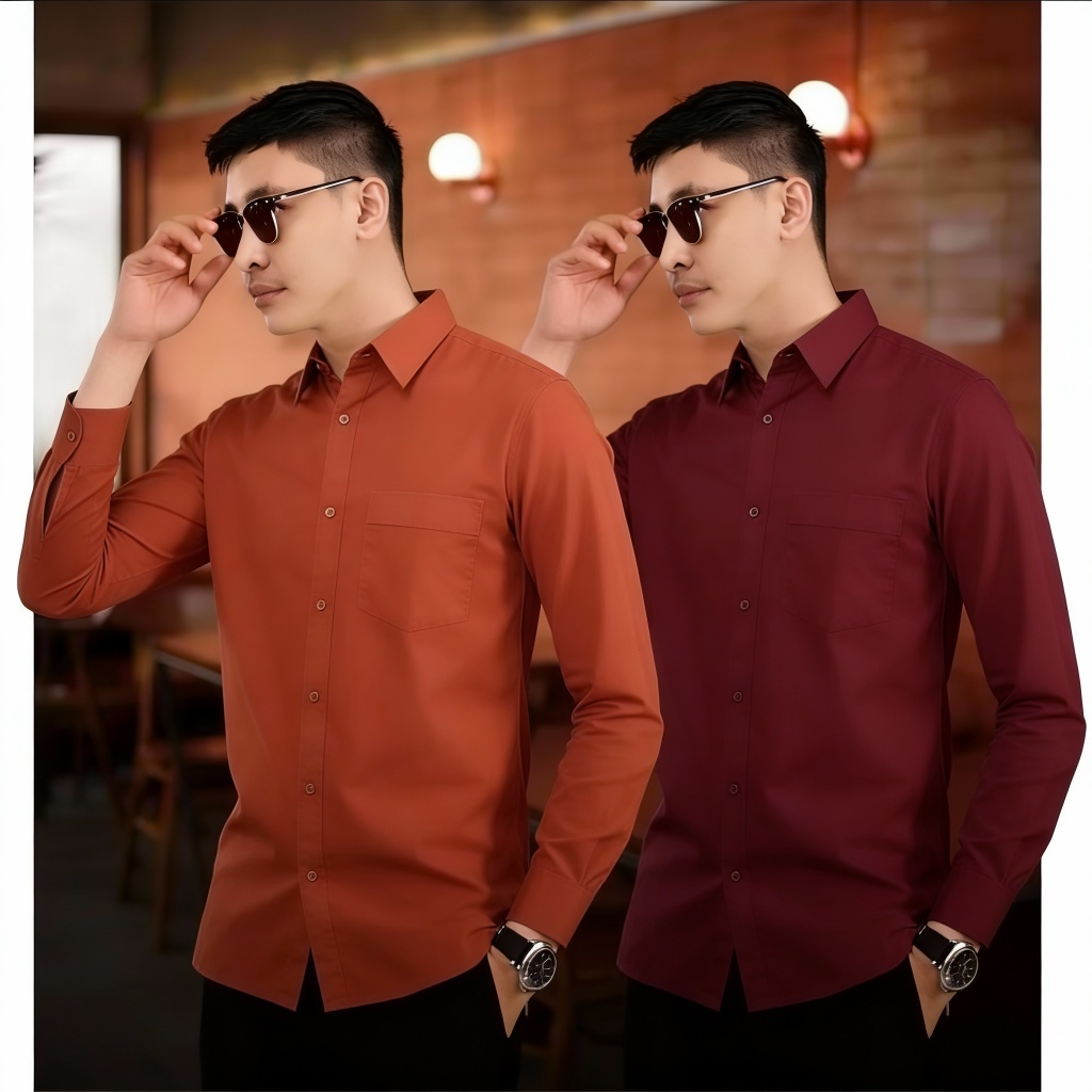 Tangiowild Kemeja Pria Polos Lengan Panjang Baju Pria Polos Lengan Panjang