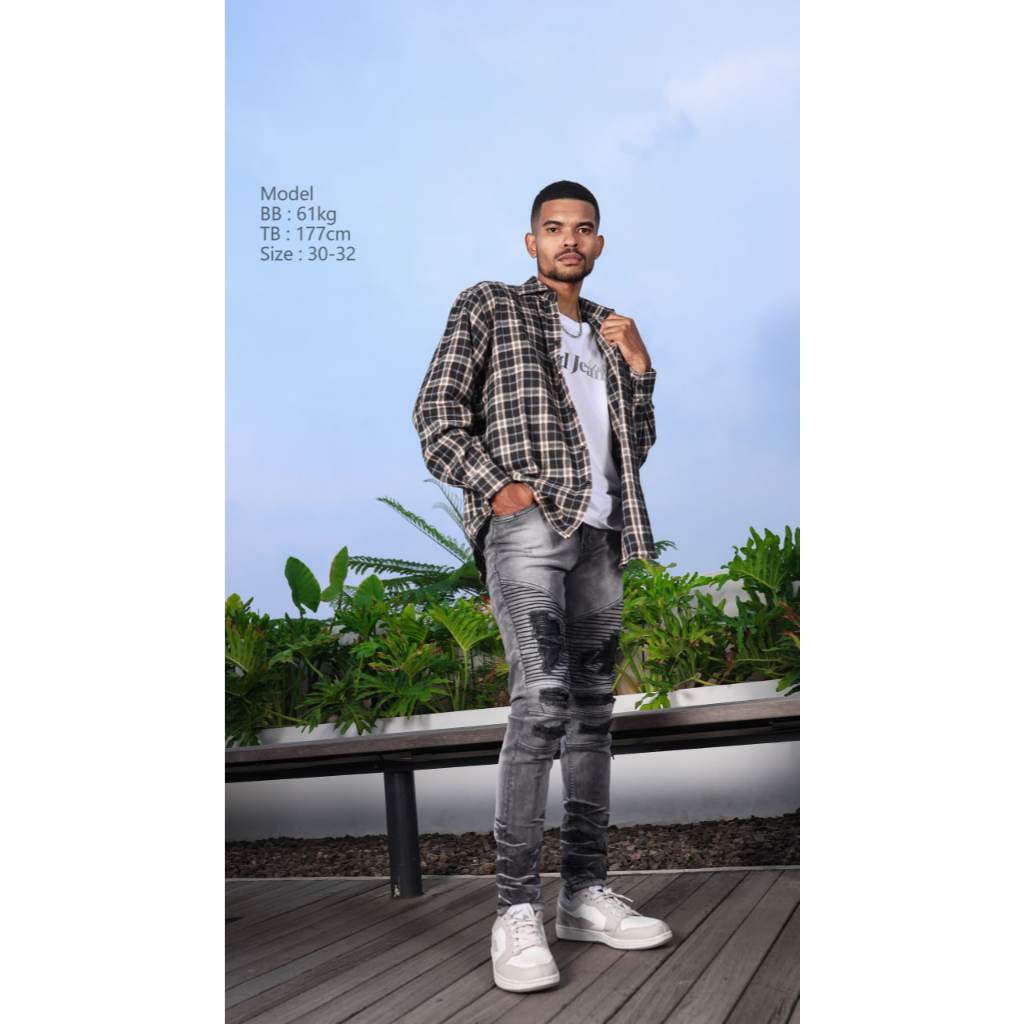 Weird Jeans - Biker Jeans Rockford Black - Celana Jeans Panjang Biker Pria Slimfit Ripped Jeans Stre