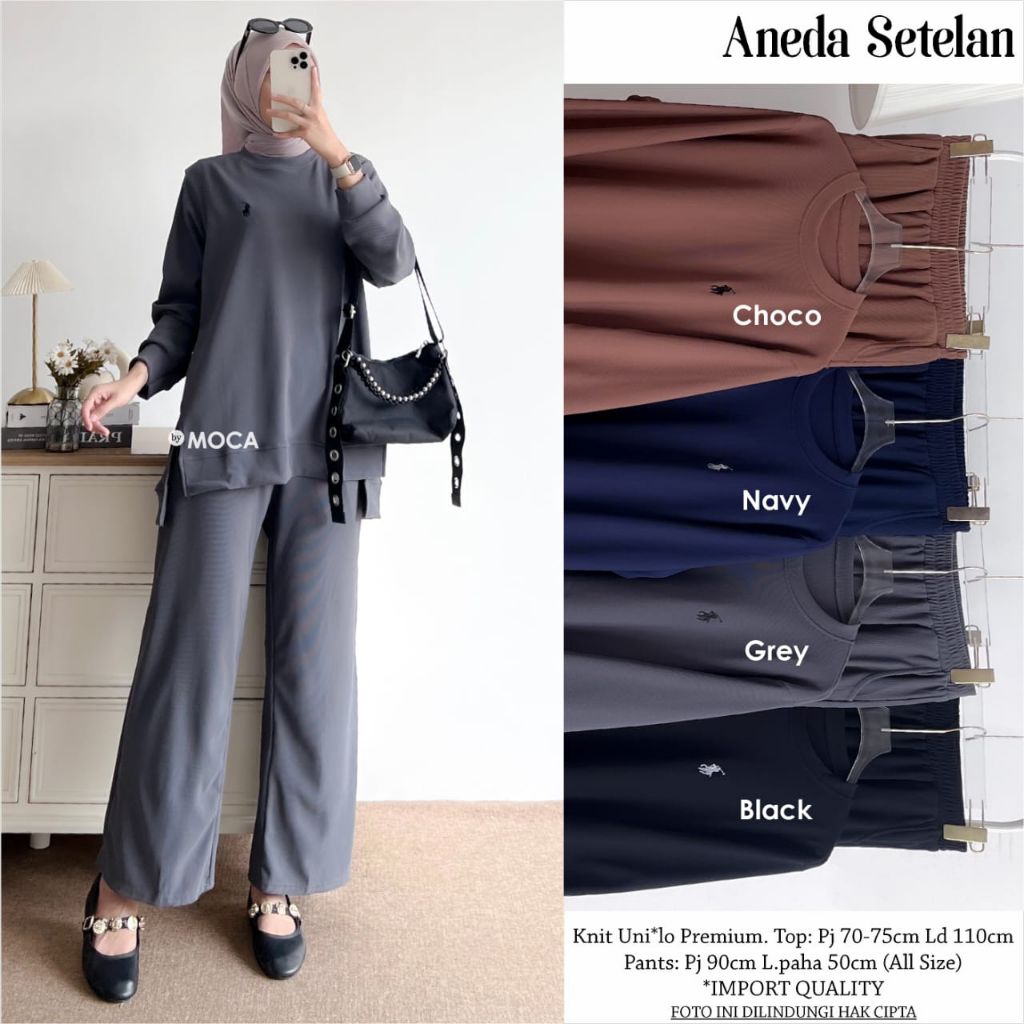 Aneda Set Setelan Oneset Jumbo Allsize Premium Knit Uniqlo Original Ori Moca Berlabel