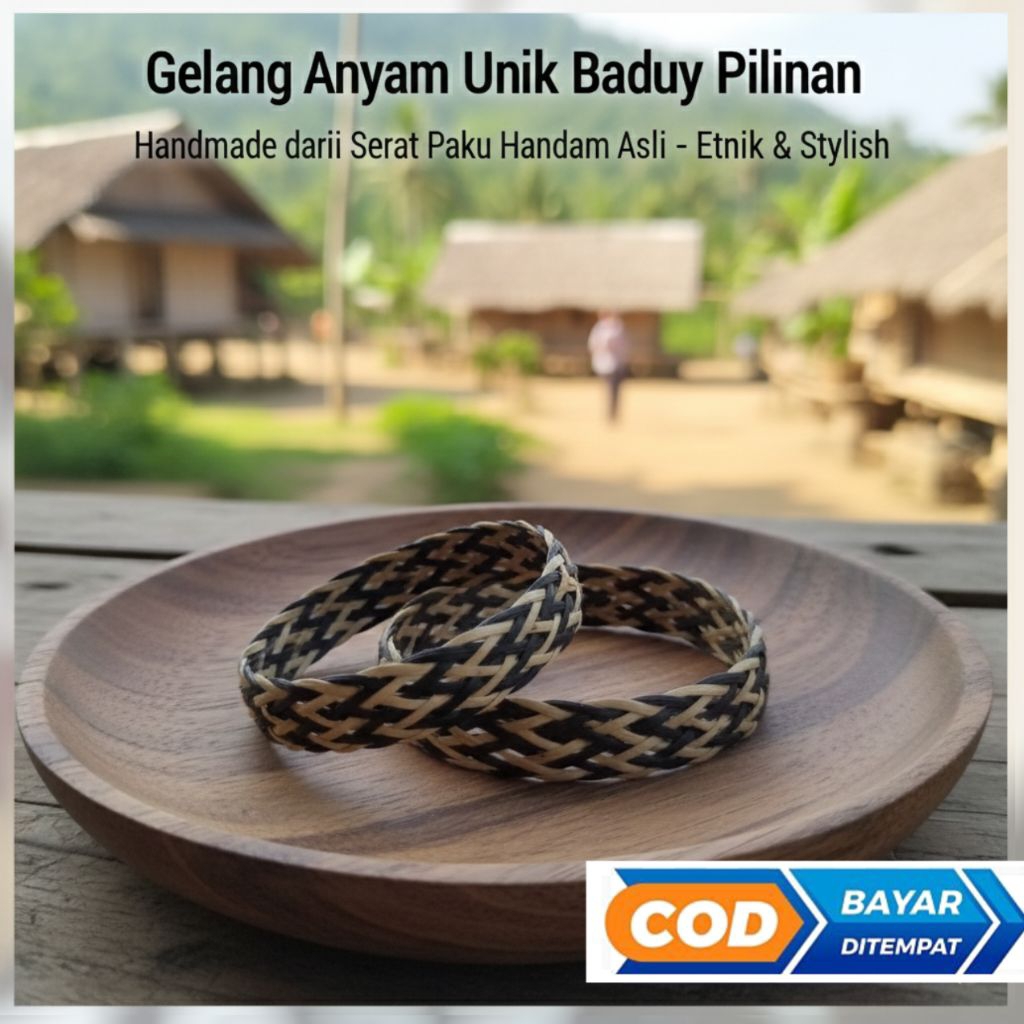 Gelang Anyam Baduy Bahan Paku Handam Hitam putih