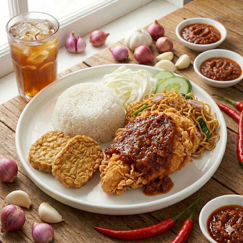 Hemat Nasi Ayam Penyet + Mi + Mandi