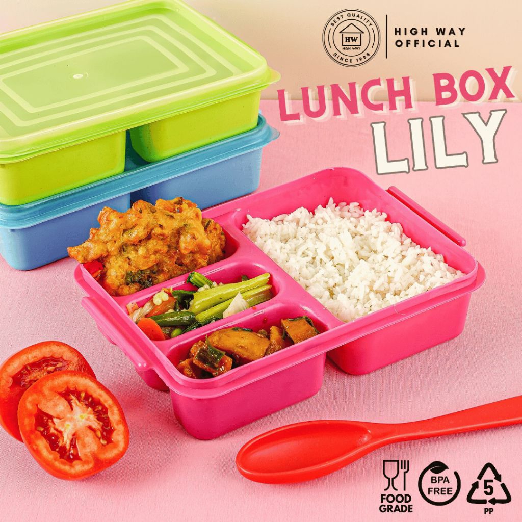 Lunch Box Lily 4 Sekat High Way Ompreng Kotak Makan Catering Kantoran Tempat Bekal Anak