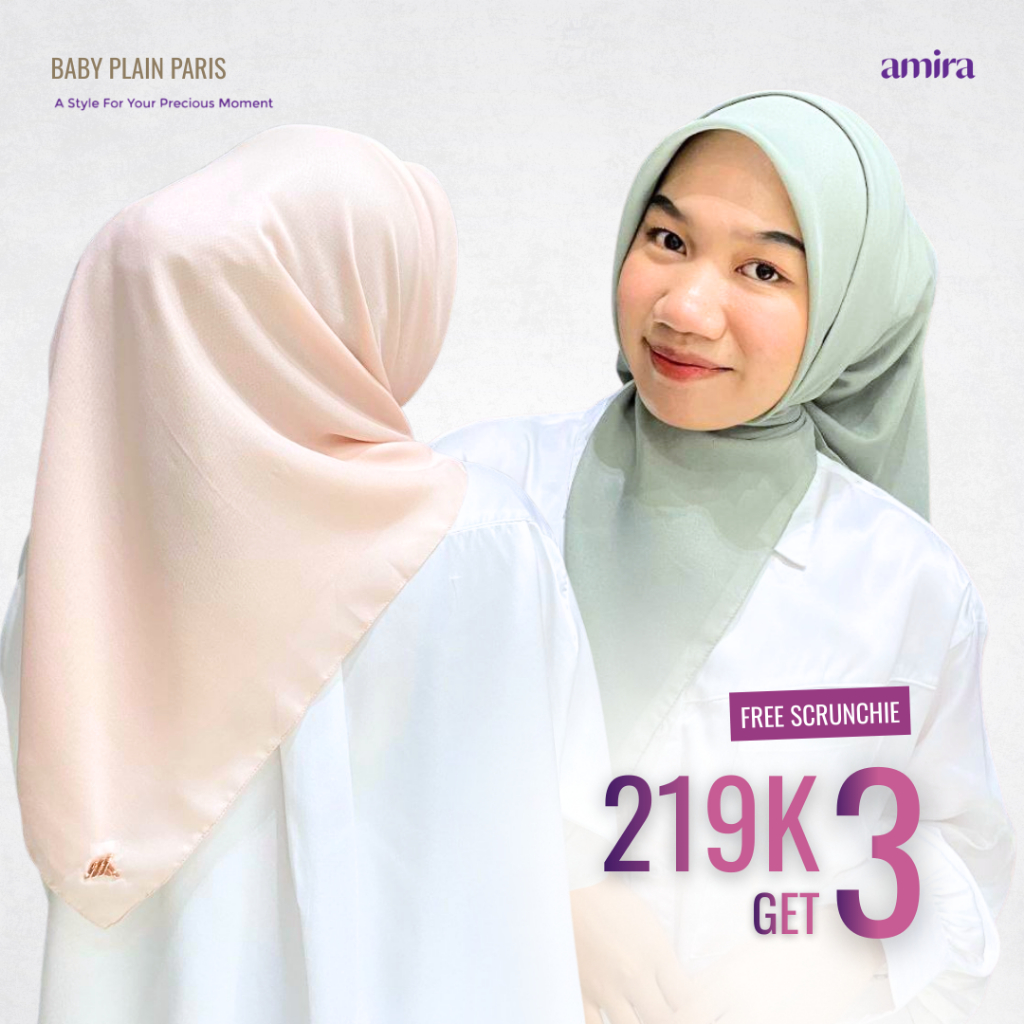 Amira - BABYPLAIN Paris Square Hijab Segi Empat Kerudung Jilbab Polos Premium