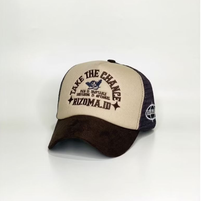 TOPI TRUCKER HAT LIDAH PENDEK BAHAN SUEDE DARK BROWN MIX BROWN