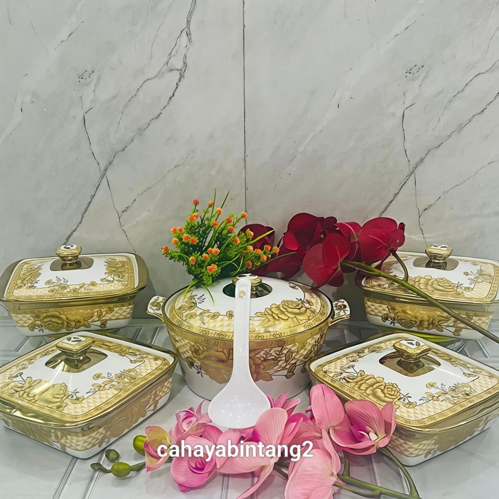 (Packing Kayu) Prasmanan Ivana Keramik Marble Vicenza Set 5pcs S89