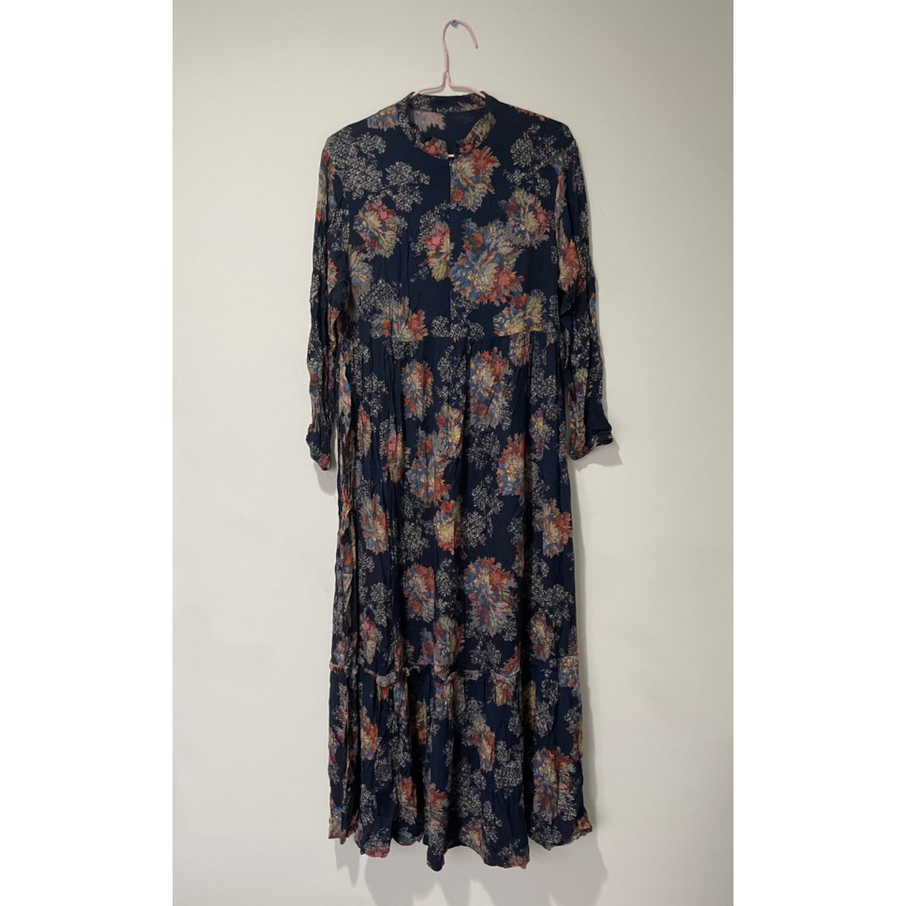 Dress Gamis Longdress Maxi Midi Lengan Panjang Muslim Hijab Katun Rayon Motif Batik Wanita Premium M