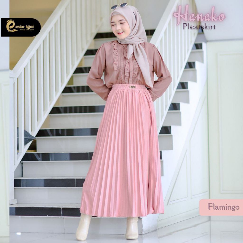 Rok Plisket Plisir Lipit Pleats Mayung Payung Muslimah Premium Warna Pink Merah Muda