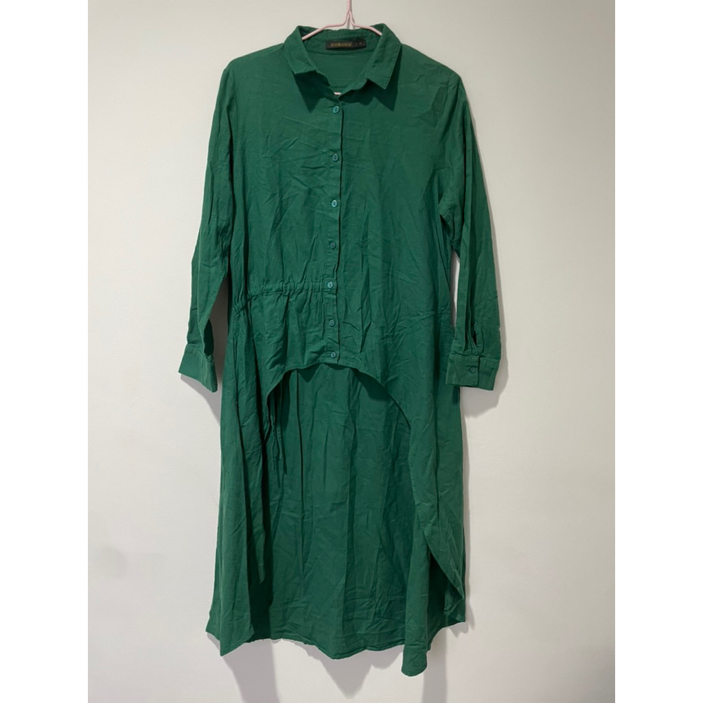 Dress Gamis Longdress Maxi Midi Kerah Lengan Panjang Muslim Hijab Polos Hijau Premium Mewah Jumbo Bi