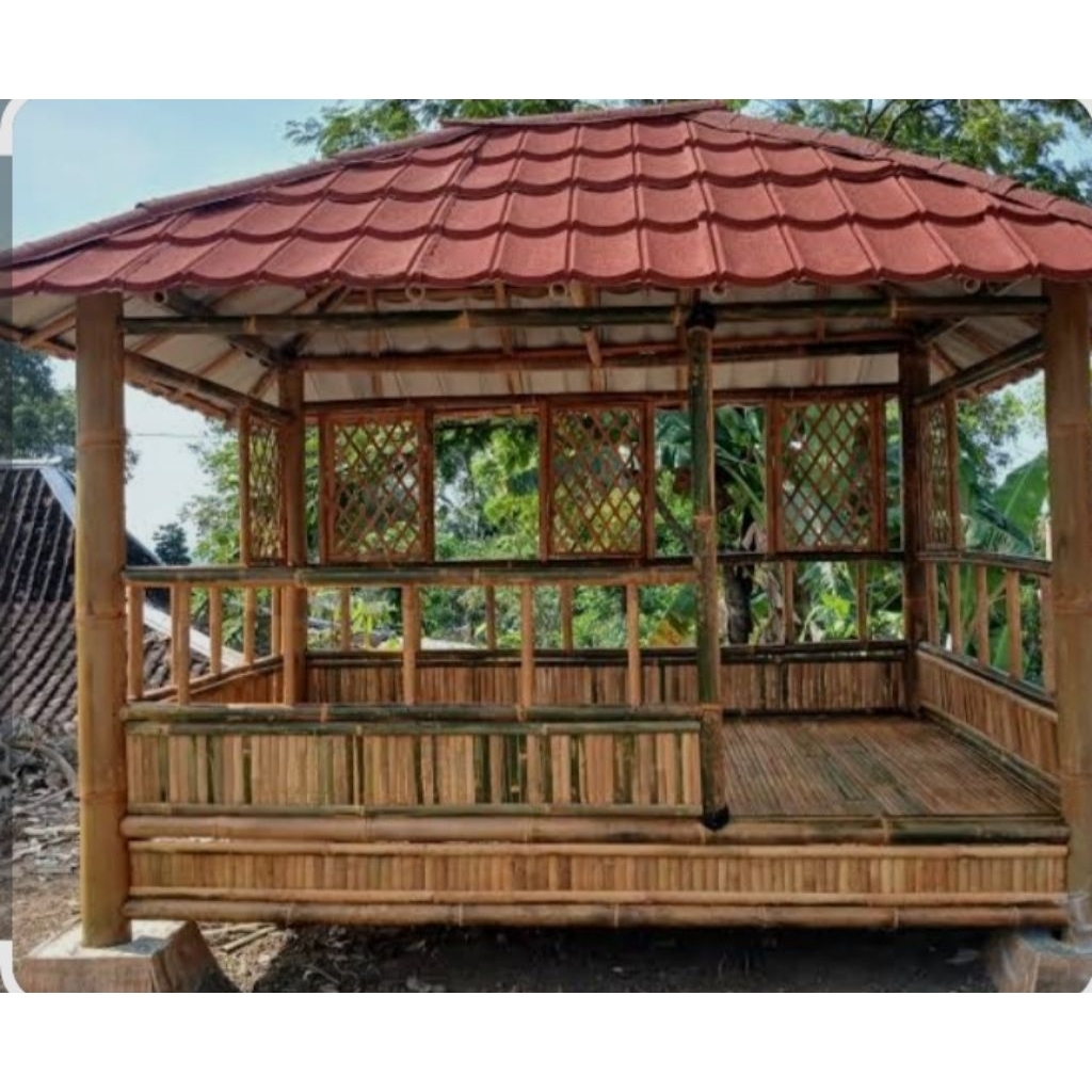saung bambu gazebo siap huni atap injuk dan baja siap huni