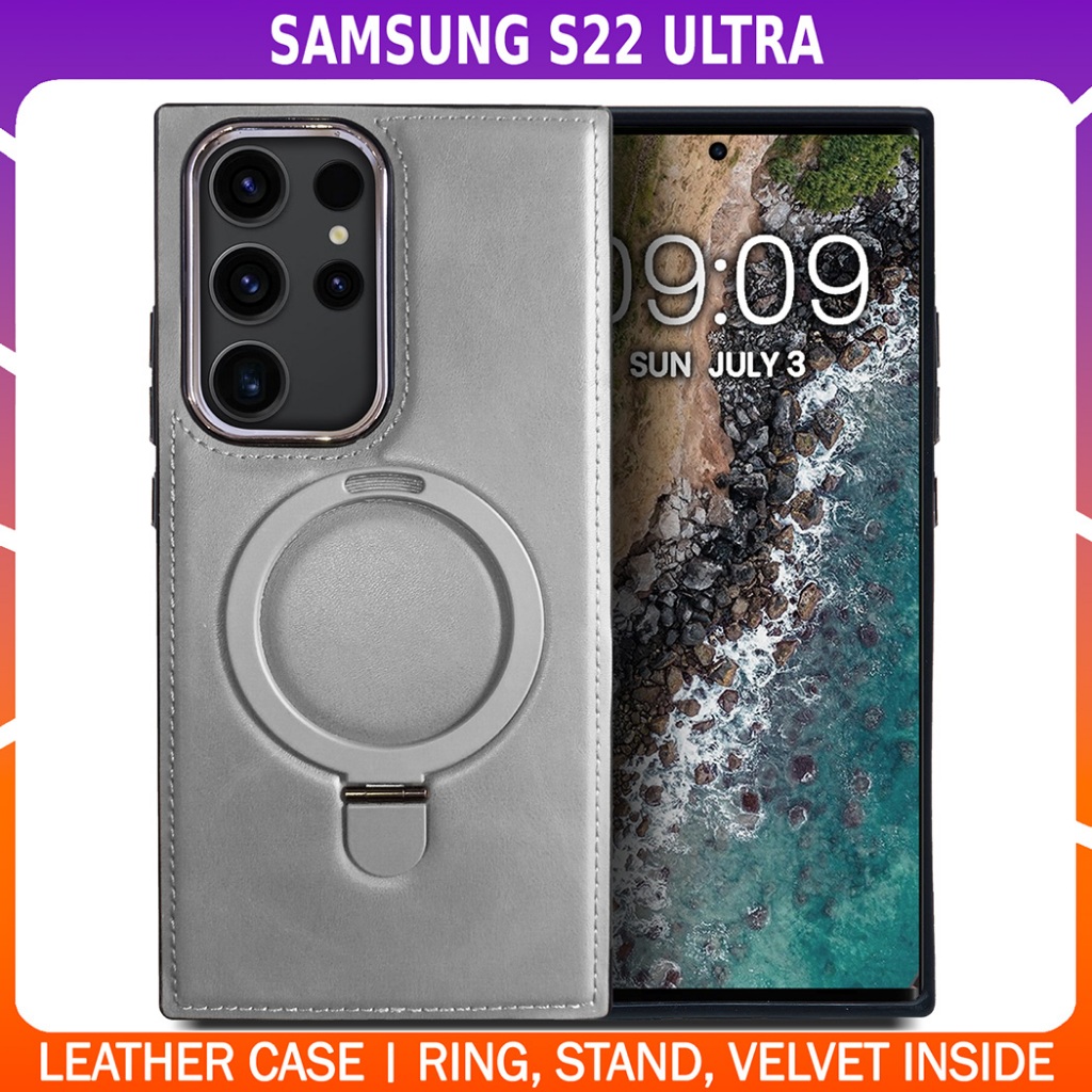 Business Style Leather Case with Ring Stand for SAMSUNG GALAXY S22 ULTRA | Cover Penutup Kulit