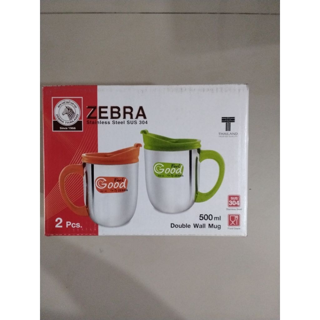 zebra double wall mug couple 500ml 1box isi 2bh