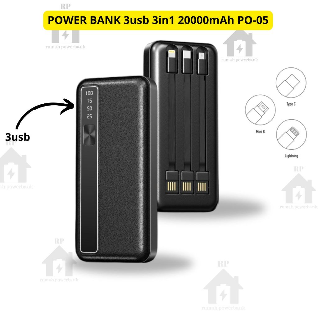 POWERBANK 3usb 3in1 20000mAh PO-05 free kabel + Pack/ Power Bank portable 3in1 3usb