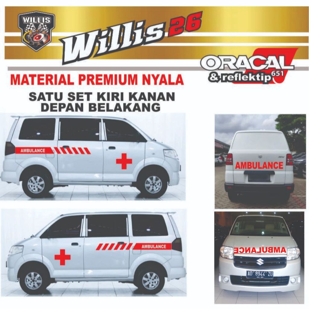 Stiker Mobil Ambulance Satu set Kiri kanan depan belakang Mobil APV part 1