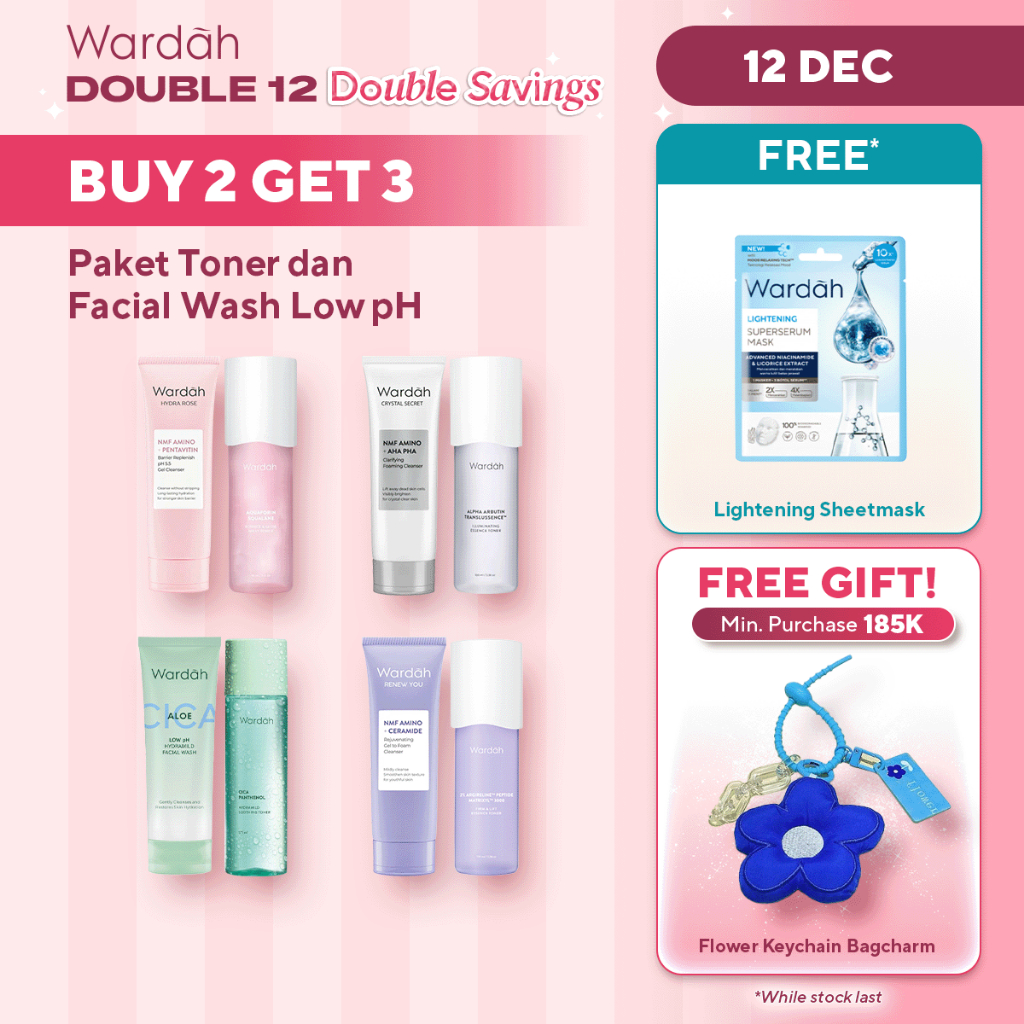 NEW WARDAH BEST COMBO HEMAT Paket Toner dan Face Wash Low pH - Eksfoliasi, Hidrasi, dan Melembabkan 