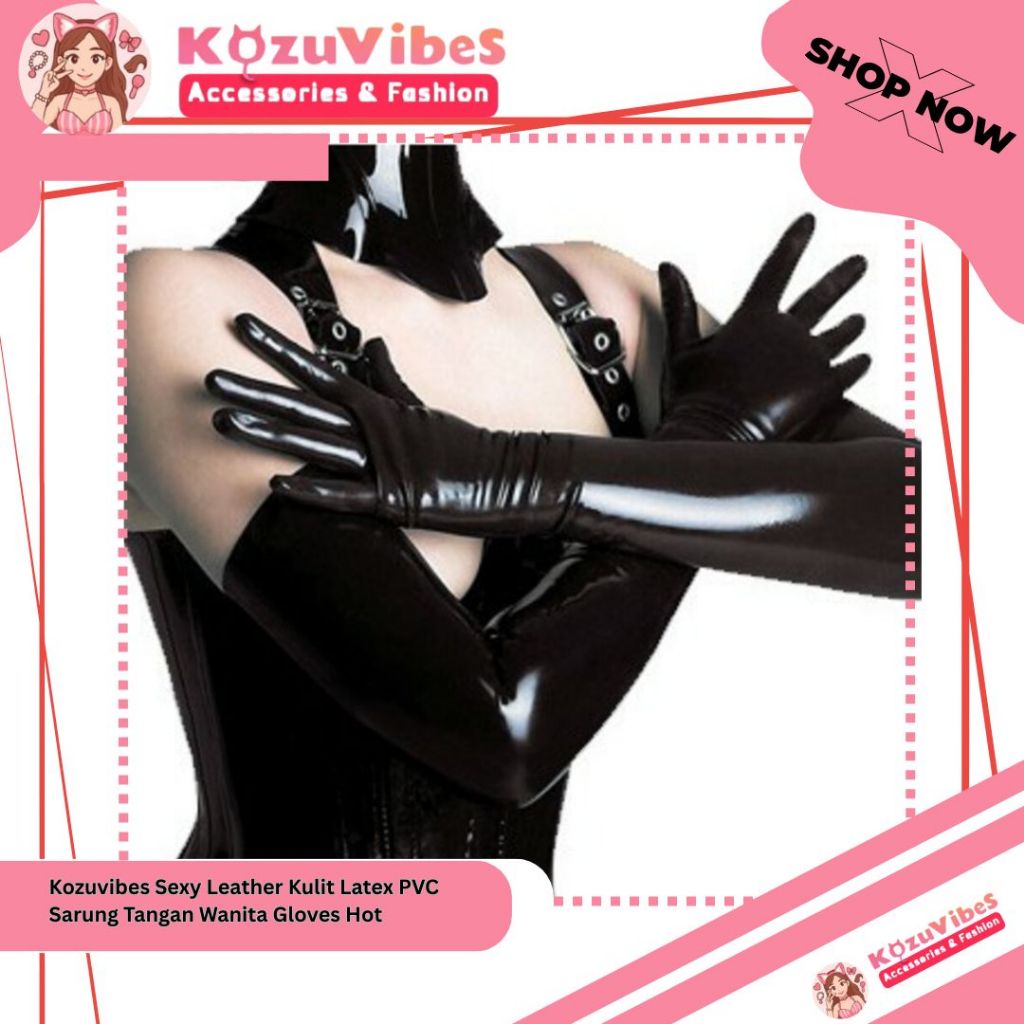 Kozuvibes Sexy Leather Kulit Latex PVC Sarung Tangan Wanita Gloves Hot