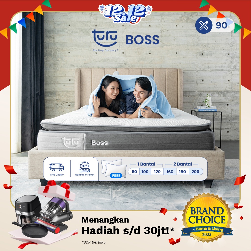 Turu - Kasur Pocket Spring Bed TURU BOSS ukuran 90x200 (Single Size) Free Bantal