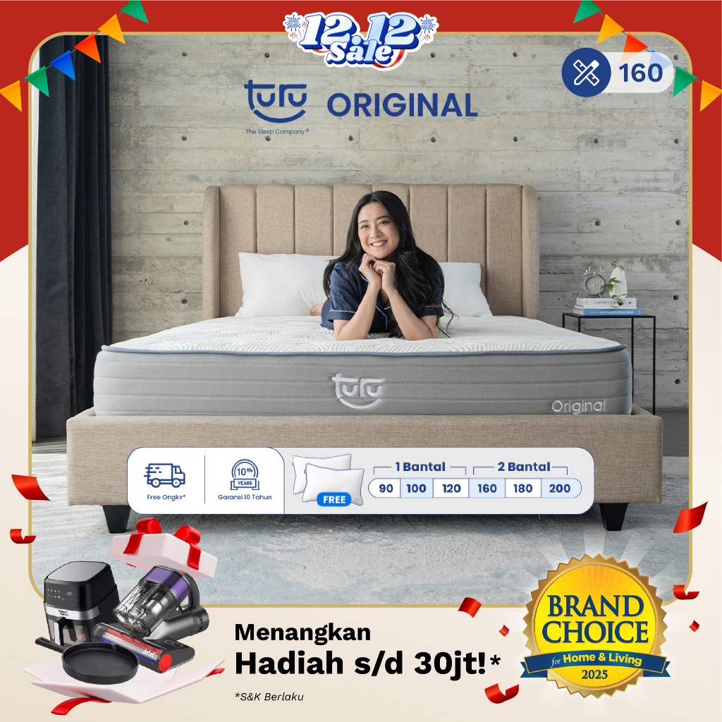 Turu - Kasur Pocket Spring Bed TURU ORIGINAL ukuran 160x200 (Queen Size) Free Bantal