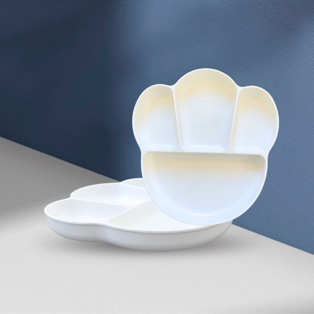 Piring 3 Kisi Bentuk Kaki Melamin Toptree / Piring Sekat 3 Melamin Kaki / Piring Melamin Anti Pecah 