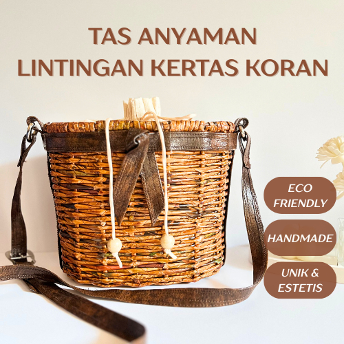 Tas Anyaman, Kerajinan Daur Ulang, Tas Lintingan Koran, Tas Selempang, Kerajinan Lintingan Koran