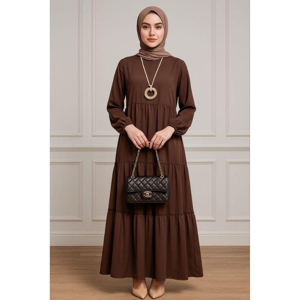 Gamis Polos Mahogani, coklat tua