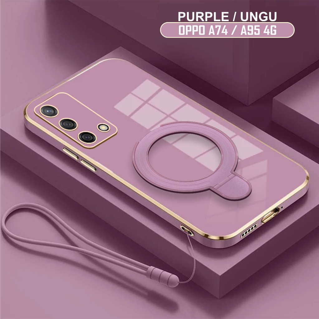 Soft Case Oppo A54 A74 A95 4G Luxury CaseRing Plating Holder Magnetic Free Tali Lanyard Premium