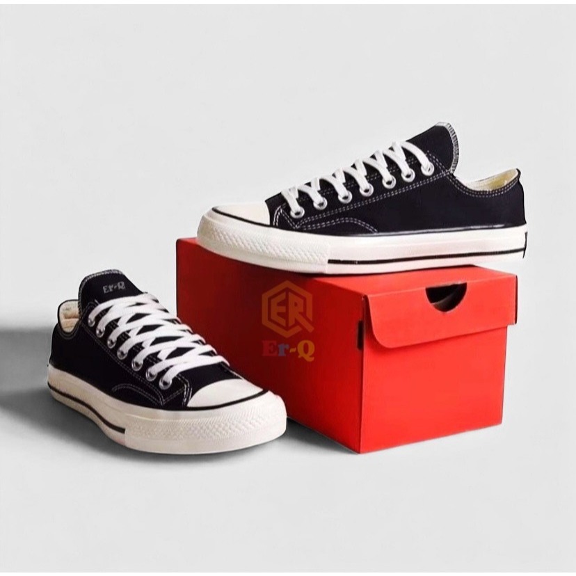 Er-Q - Sepatu Sneakers Hitam Putih 70s Pria Wanita Kanvas Premium Ukuran 35-44 Anak Dewasa / Sepatu 