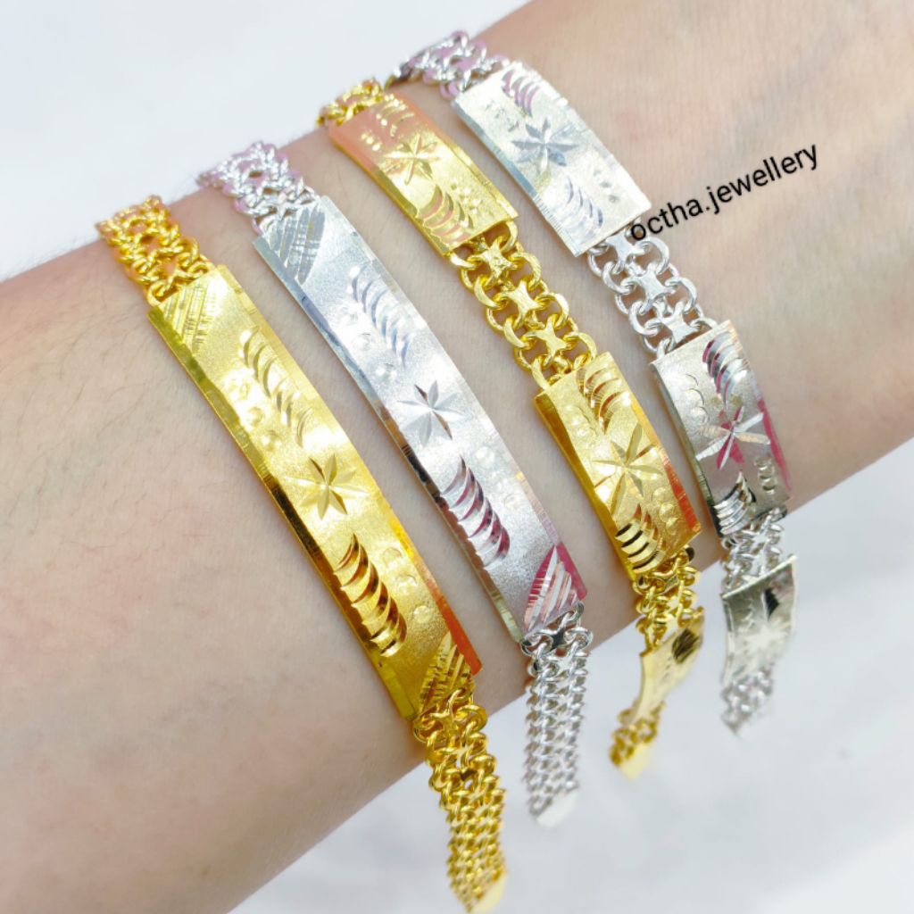 Gelang Rante Plat Dewasa Perak Asli 925 Lapis Emas